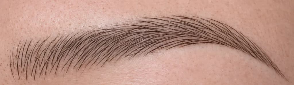 Illustration of microblading: distinct hand-cut hair strokes with visible skin between them