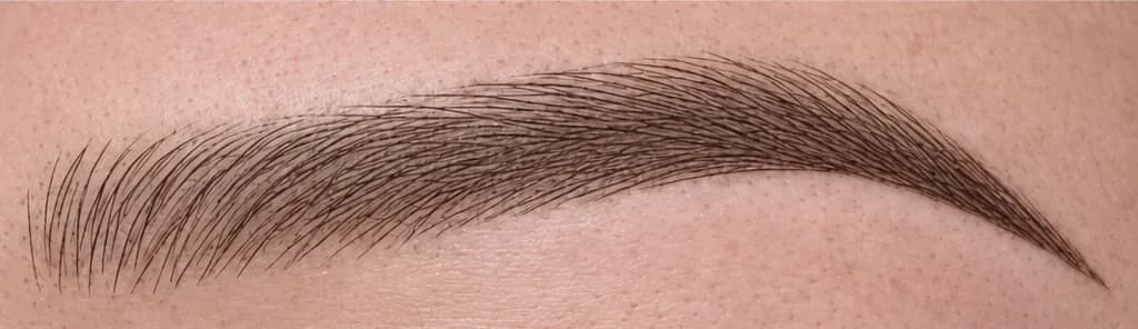 Illustration of nano combo brows: fine strokes at the front blending into soft shading toward the tail