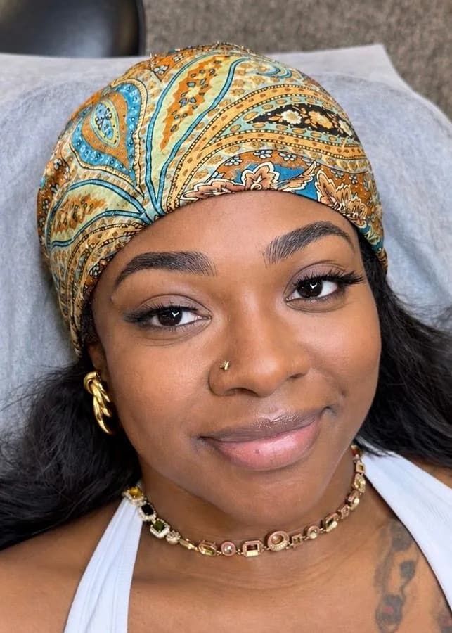Client with healed microbladed brows shaped to suit her face, Marietta GA