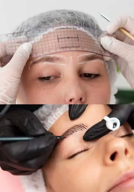 Permanent brows before and after an annual colour and shape refresh, Marietta GA