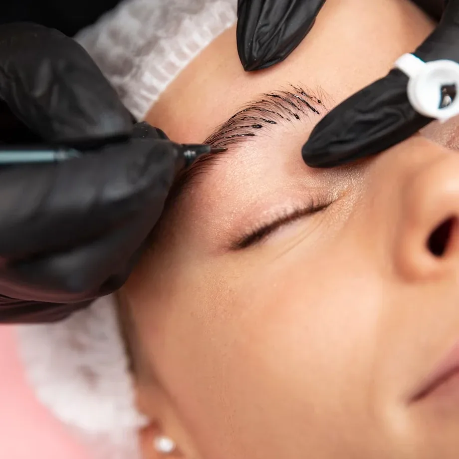 Symmetrical microbladed brows mapped to the shape of the face, Marietta GA