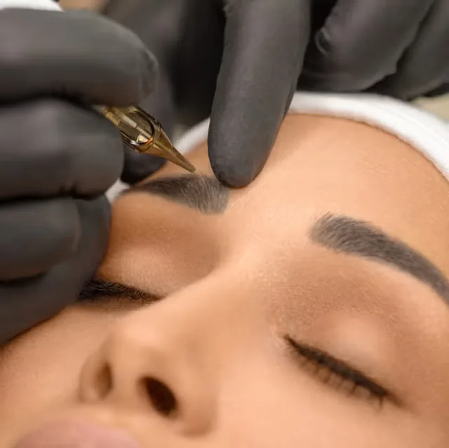 Special Ombré Powder Brows: fine hair strokes at the front blended into velvet shading, Marietta GA