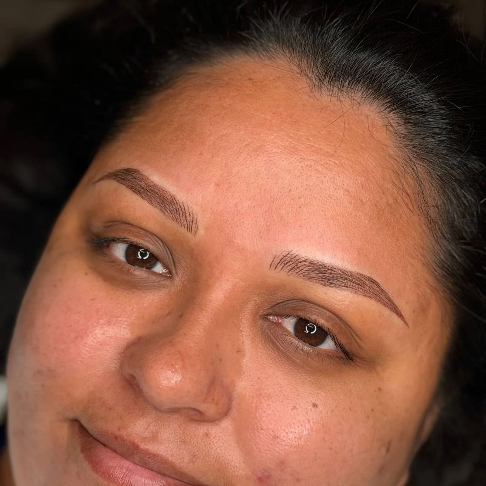 Special Ombré Powder Brows: fine hair strokes at the front blended into velvet shading, Marietta GA